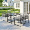 Tuinmeubelset Zitgroep 5 delig Glazen Tafel Met 4 Ademende Stoelen Inklapbaar Rugleuning Touwvlechtwerk