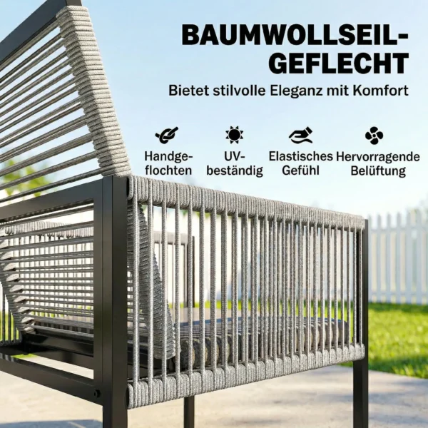 Tuinmeubelset Zitgroep 5 delig Glazen Tafel Met 4 Ademende Stoelen Inklapbaar Rugleuning Touwvlechtwerk