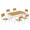 Tuinmeubelset Zitgroep 7 delig Tafel Met 6 Stapelbare Stoelen Houtlook Aluminiumframe Teak