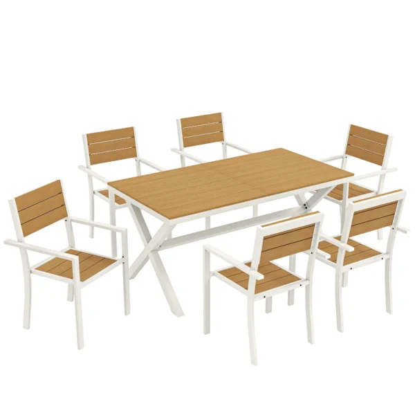 Tuinmeubelset Zitgroep 7 delig Tafel Met 6 Stapelbare Stoelen Houtlook Aluminiumframe Teak