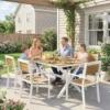 Tuinmeubelset Zitgroep 7 delig Tafel Met 6 Stapelbare Stoelen Houtlook Aluminiumframe Teak