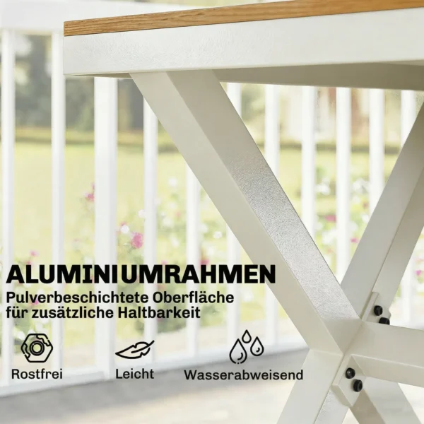 Tuinmeubelset Zitgroep 7 delig Tafel Met 6 Stapelbare Stoelen Houtlook Aluminiumframe Teak