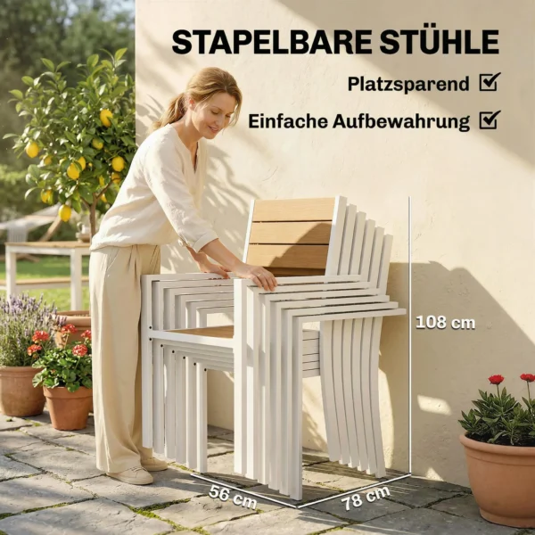 Tuinmeubelset Zitgroep 7 delig Tafel Met 6 Stapelbare Stoelen Houtlook Aluminiumframe Teak