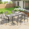 Tuinmeubelset Zitgroep 7 delig Uitschuifbare Tafel Met 6 Stoelen Houtlook Lameldesign Aluminiumframe