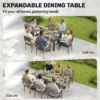 Tuinmeubelset Zitgroep 7 delig Uitschuifbare Tafel Met 6 Stoelen Houtlook Lameldesign Aluminiumframe