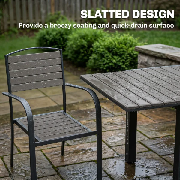 Tuinmeubelset Zitgroep 7 delig Uitschuifbare Tafel Met 6 Stoelen Houtlook Lameldesign Aluminiumframe