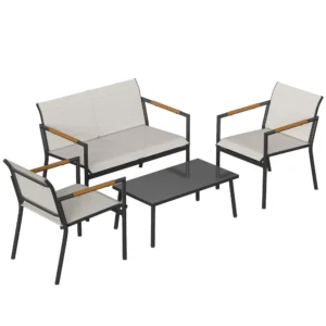 Tuinmeubelset Zitgroep Voor 4 Personen Ademende Tuinlounge Met 2 zitsbank 2 Stoelen Metalen Tafel Voetkussens