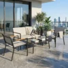 Tuinmeubelset Zitgroep Voor 4 Personen Ademende Tuinlounge Met 2 zitsbank 2 Stoelen Metalen Tafel Voetkussens