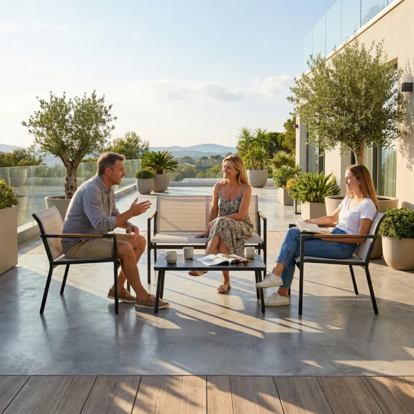 Tuinmeubelset Zitgroep Voor 4 Personen Ademende Tuinlounge Met 2 zitsbank 2 Stoelen Metalen Tafel Voetkussens