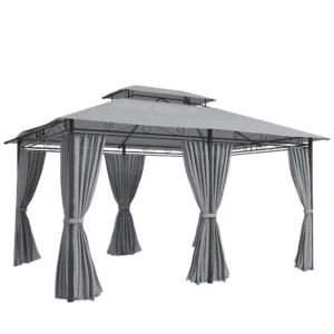 Tuinpaviljoen, Buitenpaviljoen Met Gordijnen, Geventileerd Dak, Donkergrijs