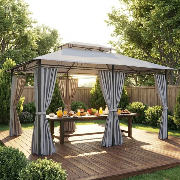 Tuinpaviljoen, Buitenpaviljoen Met Gordijnen, Geventileerd Dak, Donkergrijs