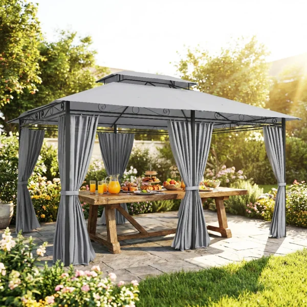 Tuinpaviljoen, Buitenpaviljoen Met Gordijnen, Geventileerd Dak, Donkergrijs