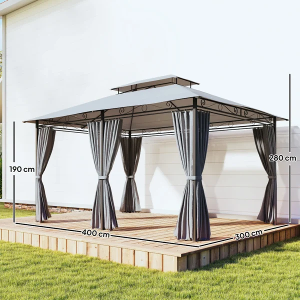 Tuinpaviljoen, Buitenpaviljoen Met Gordijnen, Geventileerd Dak, Donkergrijs