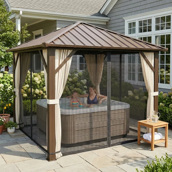 Tuinpaviljoen Ca. 3 X 3 M Aluminium Paviljoen Met Stalen Dak Hardtop Muggennet 4 Zijkanten, UPF50+