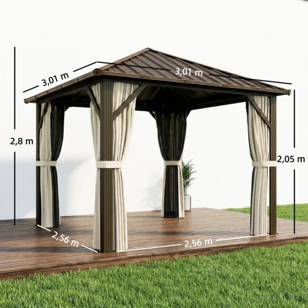 Tuinpaviljoen Ca. 3 X 3 M Aluminium Paviljoen Met Stalen Dak Hardtop Muggennet 4 Zijkanten, UPF50+