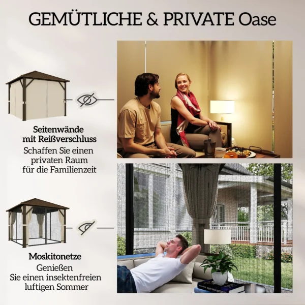 Tuinpaviljoen Ca. 3 X 3 M Aluminium Paviljoen Met Stalen Dak Hardtop Muggennet 4 Zijkanten, UPF50+