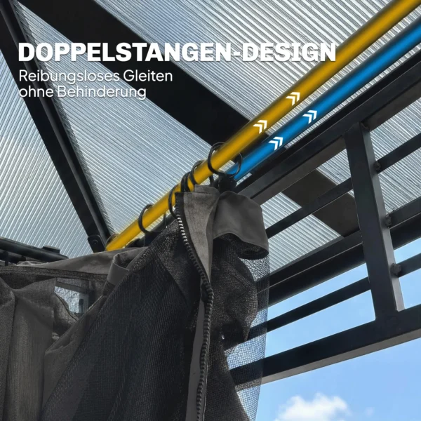 Tuinpaviljoen Ca. 3,6x3m Aluminium Paviljoen Met 6 Mm Polycarbonaat Dubbeldak, Muskietennet 4 Zijpanelen Donkergrijs