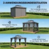 Tuinpaviljoen Ca. 3,6x3m Aluminium Paviljoen Met 6 Mm Polycarbonaat Dubbeldak, Muskietennet 4 Zijpanelen Donkergrijs