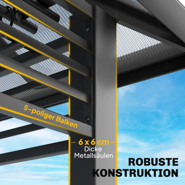 Tuinpaviljoen Ca. 3,6x3m Aluminium Paviljoen Met 6 Mm Polycarbonaat Dubbeldak, Muskietennet 4 Zijpanelen Donkergrijs