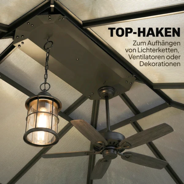 Tuinpaviljoen Ca. 3,6x3m Aluminium Paviljoen Met 6 Mm Polycarbonaat Dubbeldak, Muskietennet 4 Zijpanelen Donkergrijs