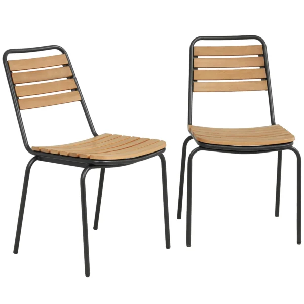 Tuinstoel 2 delige Set Weerbestendig Tuinstoelen Van Staal En Hout Stapelstoel Met Rugleuning Tot 160kg Belastbaar Natuurhout