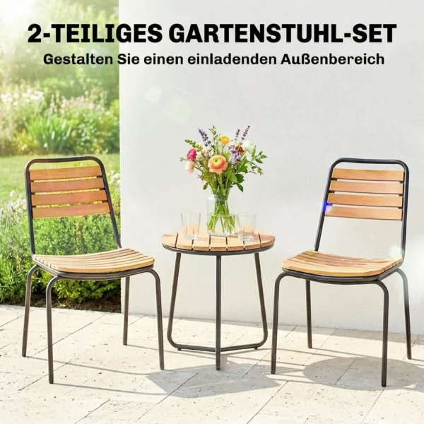 Tuinstoel 2 delige Set Weerbestendig Tuinstoelen Van Staal En Hout Stapelstoel Met Rugleuning Tot 160kg Belastbaar Natuurhout