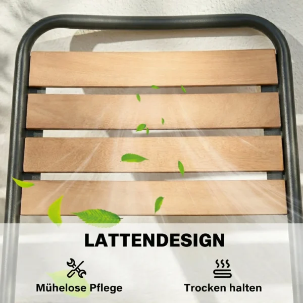 Tuinstoel 2 delige Set Weerbestendig Tuinstoelen Van Staal En Hout Stapelstoel Met Rugleuning Tot 160kg Belastbaar Natuurhout