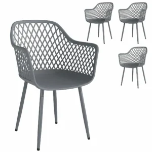 Tuinstoel 4 delige Set UV bestendige Tuinstoelen Van Kunststof Met Armleuning Rugleuning 56 X 51 X 84 Cm Donkergrijs