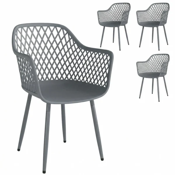 Tuinstoel 4 delige Set UV bestendige Tuinstoelen Van Kunststof Met Armleuning Rugleuning 56 X 51 X 84 Cm Donkergrijs