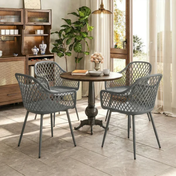 Tuinstoel 4 delige Set UV bestendige Tuinstoelen Van Kunststof Met Armleuning Rugleuning 56 X 51 X 84 Cm Donkergrijs