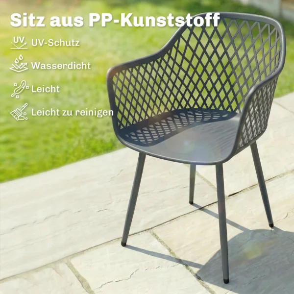 Tuinstoel 4 delige Set UV bestendige Tuinstoelen Van Kunststof Met Armleuning Rugleuning 56 X 51 X 84 Cm Donkergrijs