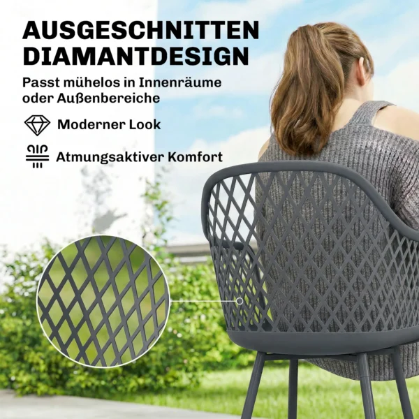 Tuinstoel 4 delige Set UV bestendige Tuinstoelen Van Kunststof Met Armleuning Rugleuning 56 X 51 X 84 Cm Donkergrijs