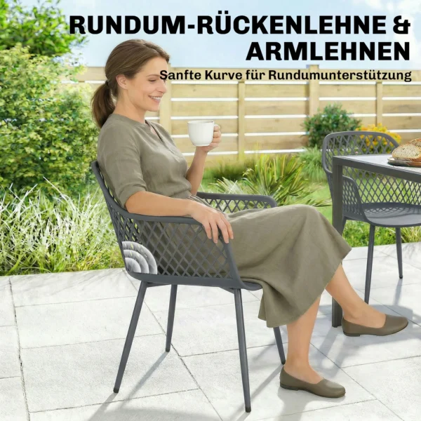Tuinstoel 4 delige Set UV bestendige Tuinstoelen Van Kunststof Met Armleuning Rugleuning 56 X 51 X 84 Cm Donkergrijs