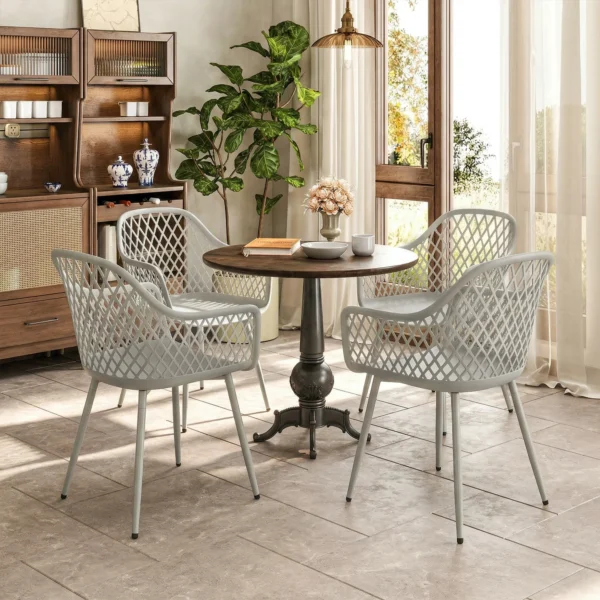 Tuinstoel 4 delige Set UV bestendige Tuinstoelen Van Kunststof Met Armleuning Rugleuning 56 X 51 X 84 Cm Grijs