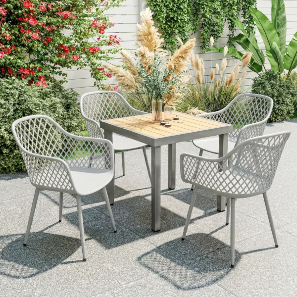 Tuinstoel 4 delige Set UV bestendige Tuinstoelen Van Kunststof Met Armleuning Rugleuning 56 X 51 X 84 Cm Grijs