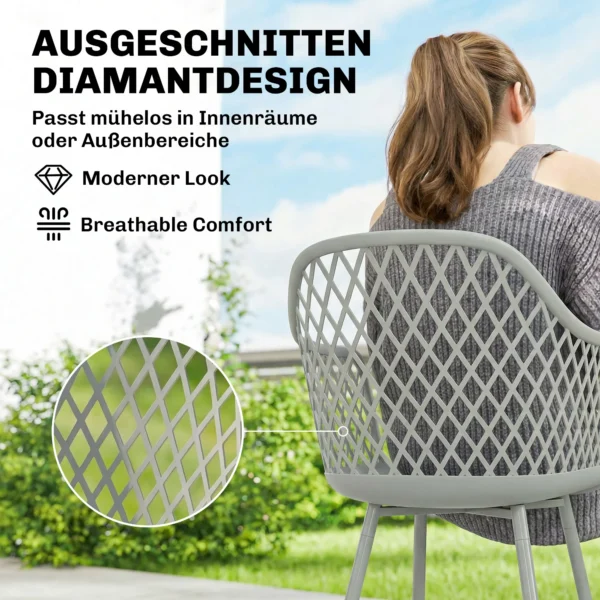 Tuinstoel 4 delige Set UV bestendige Tuinstoelen Van Kunststof Met Armleuning Rugleuning 56 X 51 X 84 Cm Grijs