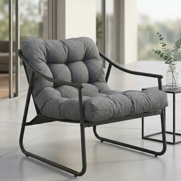 Tuinstoel Met Afneembaar Zitkussen Tuin Loungestoel Met Armleuning, Tot 120 Kg Belastbaar Donkergrijs
