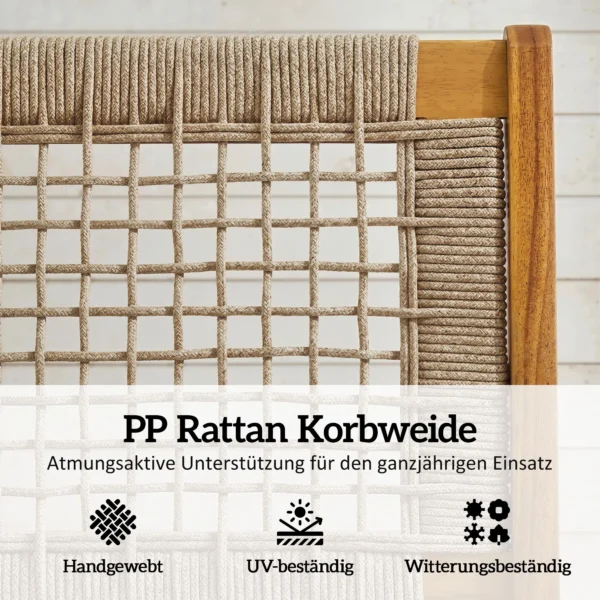 Tuinstoel Met Voetenbankje 2 delig FSC Acaciahout Outdoor Loungestoel Met Rattan zitting Boho stijl Verstelbare Voeten