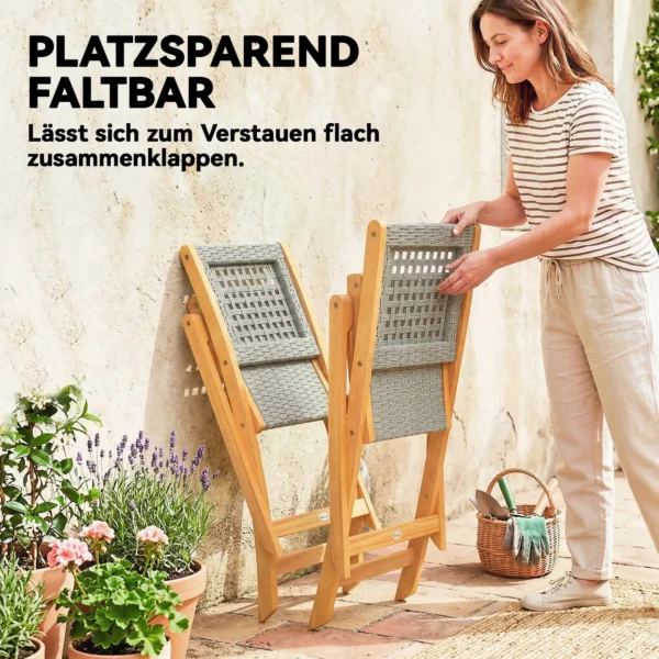 Tuinstoelen 2 Stuks FSC Klapstoel Met Ademende Zitting Aangename Zithoogte Van Massief Hout & Polyrattan