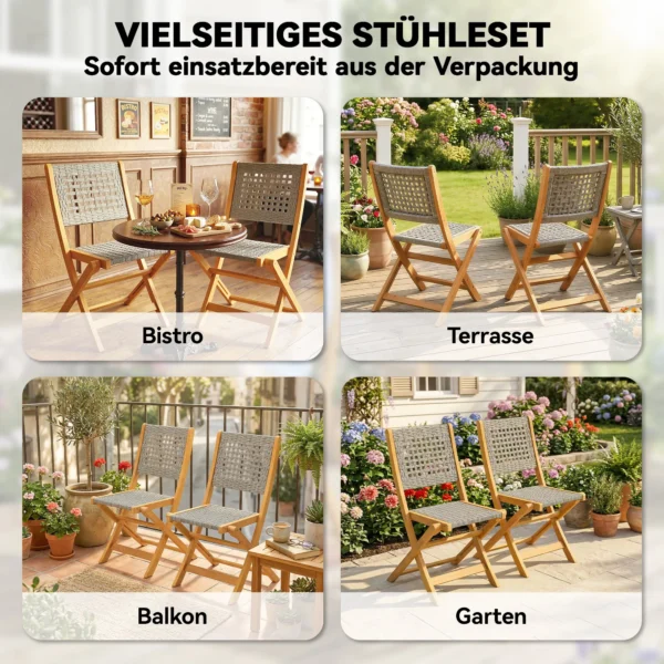 Tuinstoelen 2 Stuks FSC Klapstoel Met Ademende Zitting Aangename Zithoogte Van Massief Hout & Polyrattan
