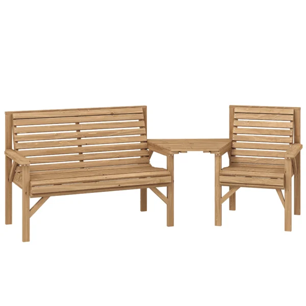 Tuinstoelen 3 delige Set, Balkonmeubelset Met Parasolgat, Tuinstoel, Bank, Afneembare Tafel 121x65x90 Cm Natuurhout