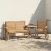 Tuinstoelen 3 delige Set, Balkonmeubelset Met Parasolgat, Tuinstoel, Bank, Afneembare Tafel 121x65x90 Cm Natuurhout
