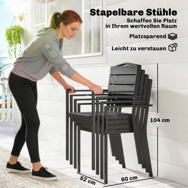 Tuinstoelen 4 delige Set Stapelbare Terrasstoelen Met Lamellenontwerp Armleuningen 52 X 51 X 90 Cm Zwart