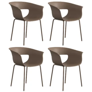 Tuinstoelen Set Van 4 Ergonomisch Balkonstoelen Met Uitsnijdingsontwerp Armleuning Weerbestendig Roestbestendig Koffie