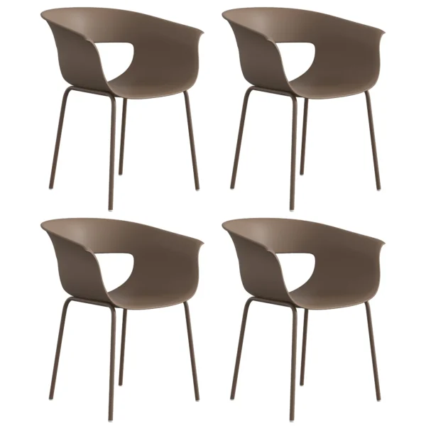 Tuinstoelen Set Van 4 Ergonomisch Balkonstoelen Met Uitsnijdingsontwerp Armleuning Weerbestendig Roestbestendig Koffie