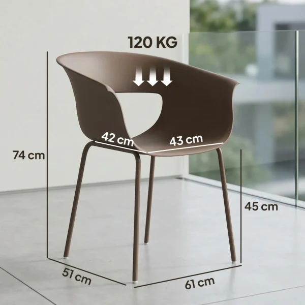 Tuinstoelen Set Van 4 Ergonomisch Balkonstoelen Met Uitsnijdingsontwerp Armleuning Weerbestendig Roestbestendig Koffie