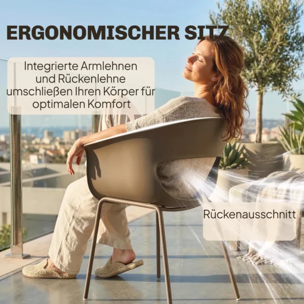 Tuinstoelen Set Van 4 Ergonomisch Balkonstoelen Met Uitsnijdingsontwerp Armleuning Weerbestendig Roestbestendig Koffie