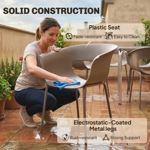 Tuinstoelen Set Van 4 Ergonomisch Balkonstoelen Met Uitsnijdingsontwerp Armleuning Weerbestendig Roestbestendig Koffie