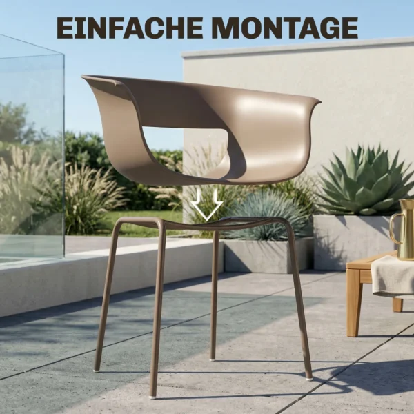 Tuinstoelen Set Van 4 Ergonomisch Balkonstoelen Met Uitsnijdingsontwerp Armleuning Weerbestendig Roestbestendig Koffie