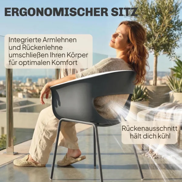 Tuinstoelen Set Van 4 Ergonomisch Balkonstoelen Met Uitsnijontwerp Armleuning Weerbestendig Roestbestendig Donkergrijs